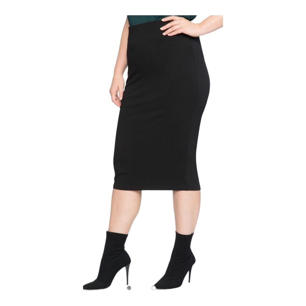 NWT Eloquii Knit Column Skirt Midi Black Sz 28 Women's Office Career Minimalist